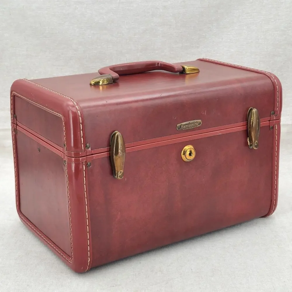 Vtg Samsonite TRAIN CASE Shwayder Bros. Style 4612 Brown Hard Case w/ Mirror